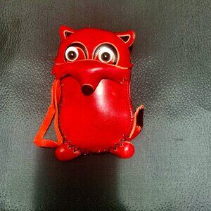 New Handmade Red Leather Fox Coin Purse，Coin Wallet